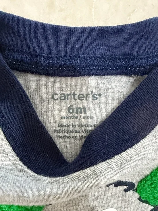 Carter's Gray Bodysuit with Navy Trim and Green Accent 6M NWOT - Picture 2 of 3